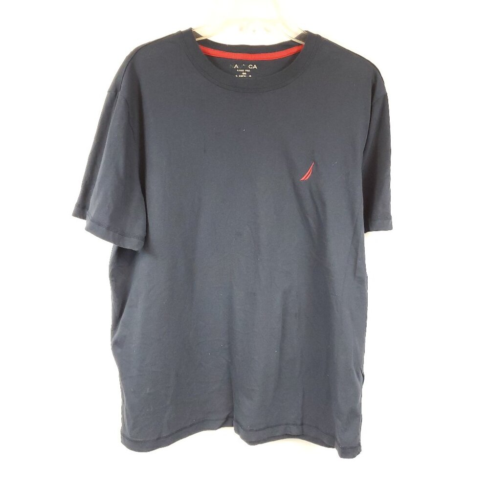 Nautica Navy Blue Shrt Slv Mens Sleepwear Tee Sz Large